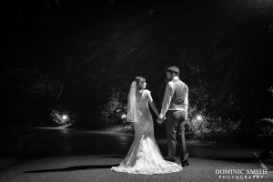 Hazel and Rob photographed at Stanhill Court Hotel at night