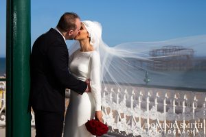 Bridal photo taken at the Bandstand on Brighton Seafront with the West Pier in the background