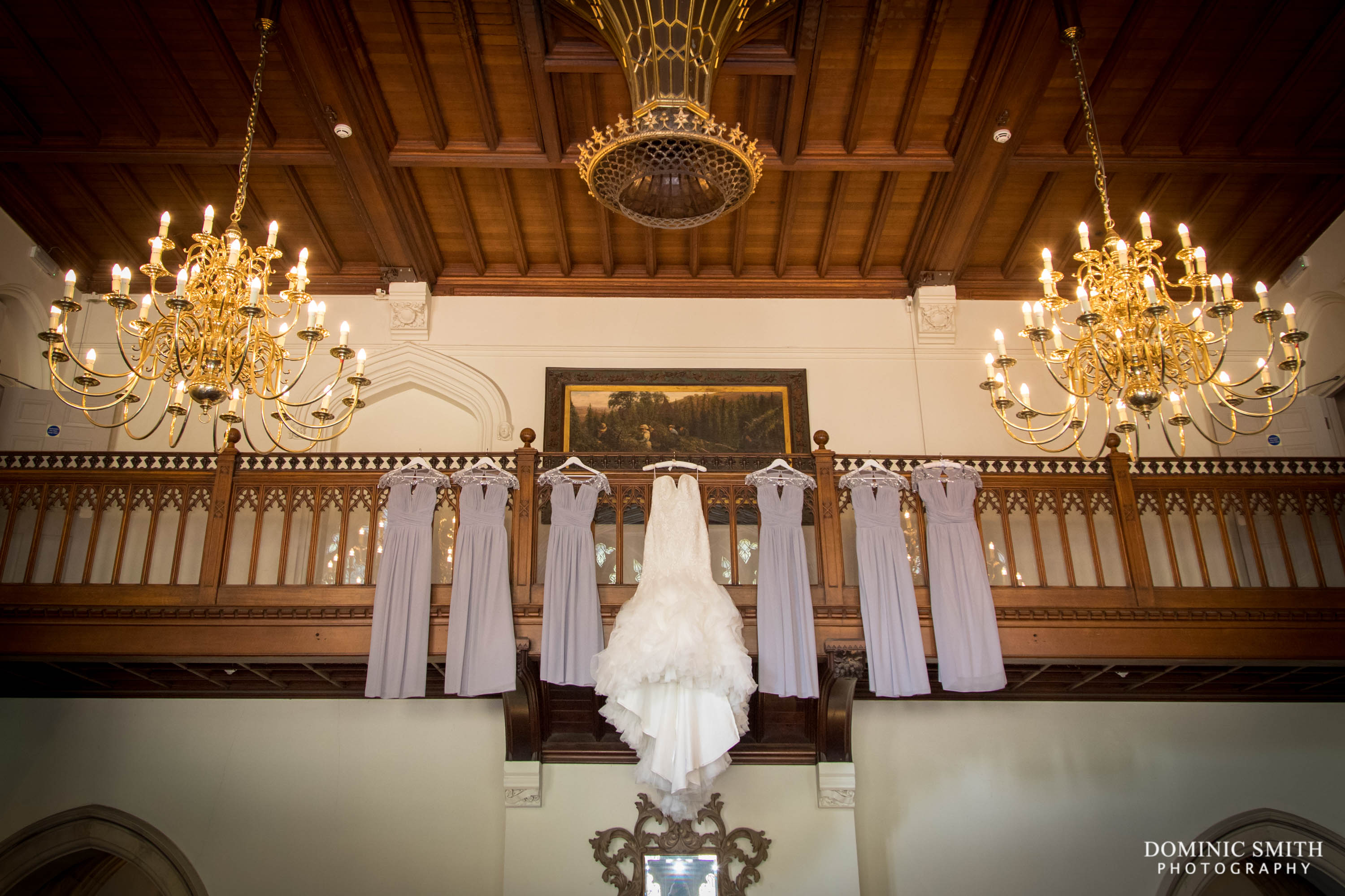 Bridal Party Dresses Hanging at Nutfield Priory