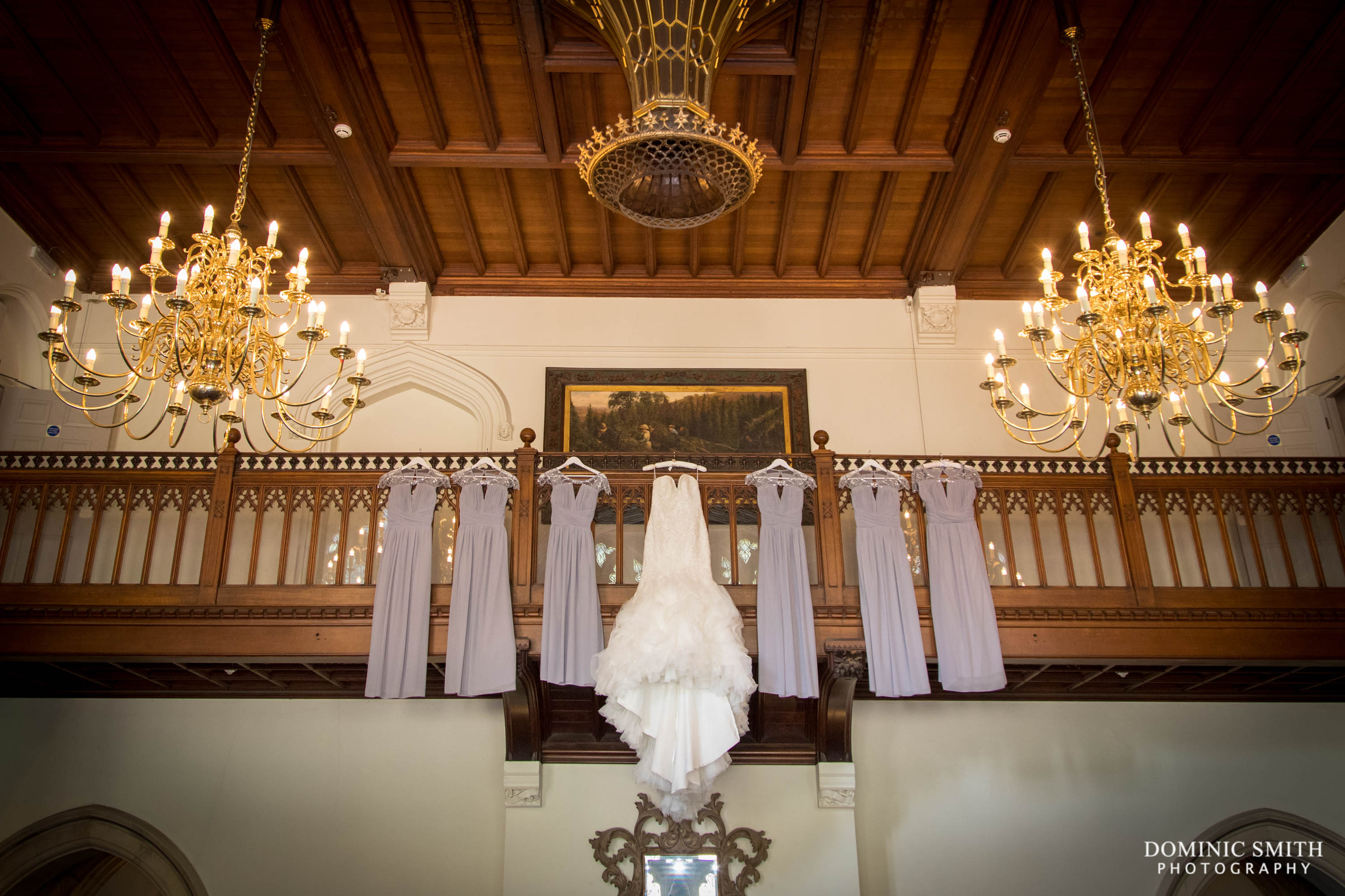 Wedding dress hanging up at Nutfield Priory