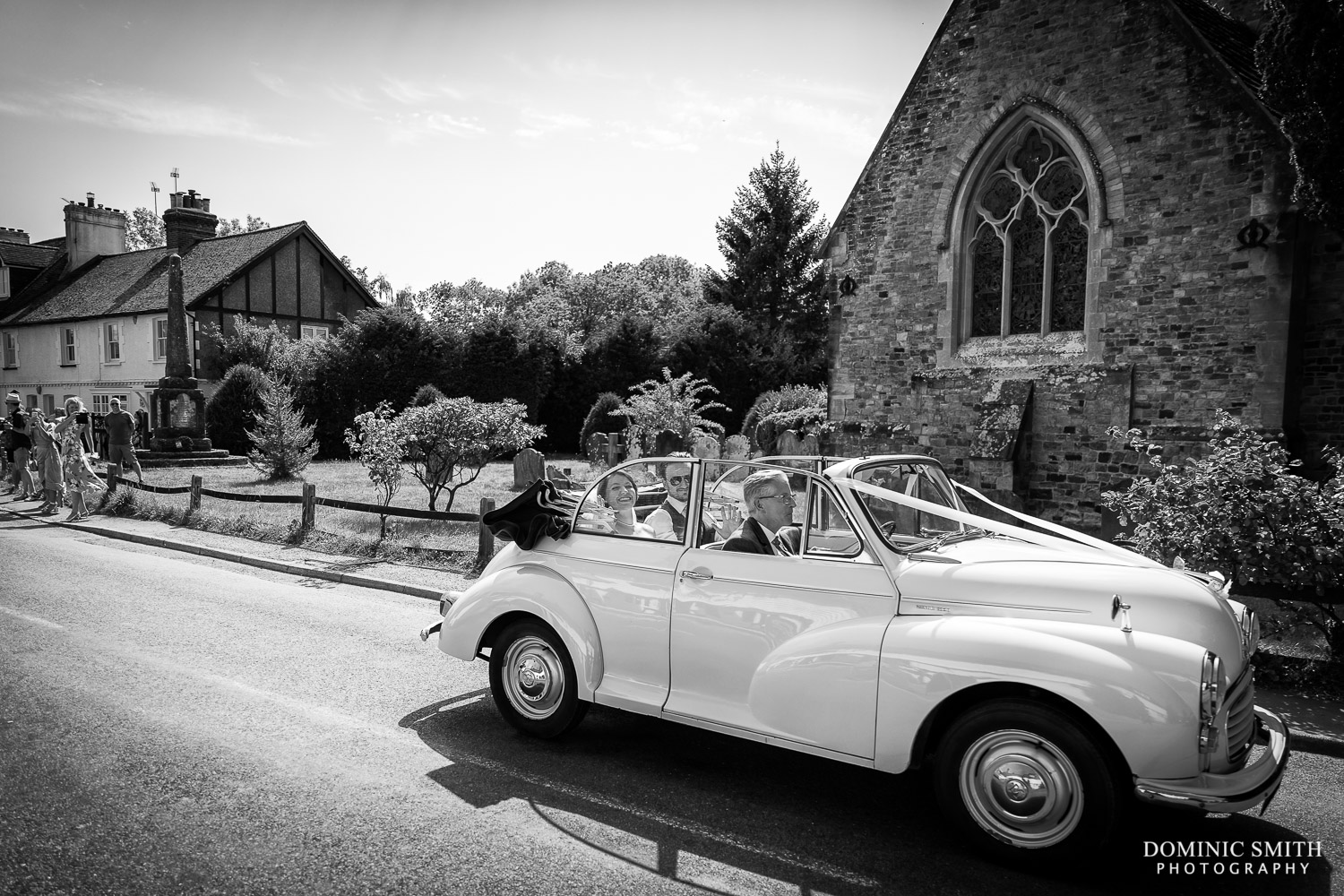 Morris Minor Wedding Car at St Mary Magdalene C of E Church in Rusper