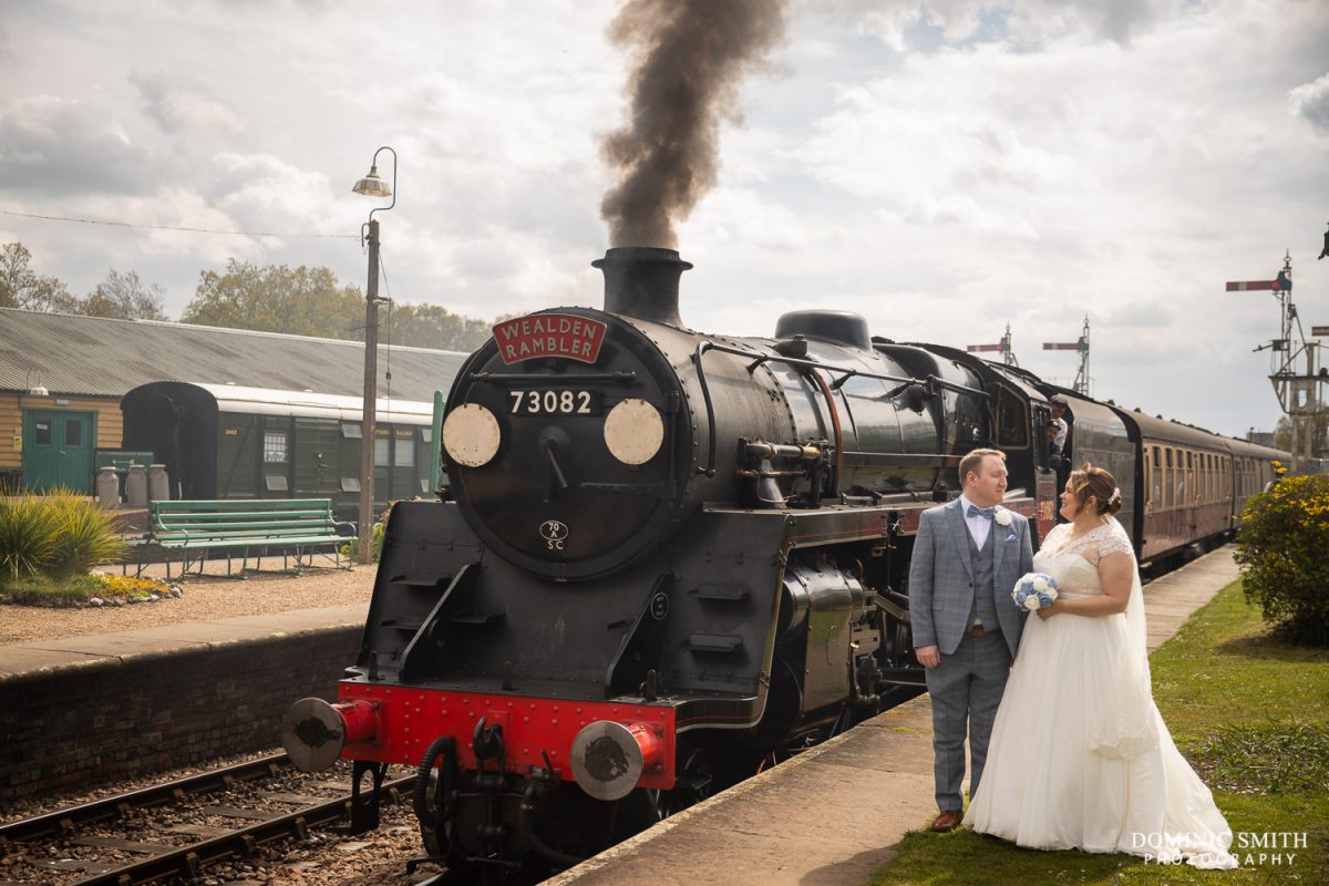 Steam Train Wedding Couple Photo