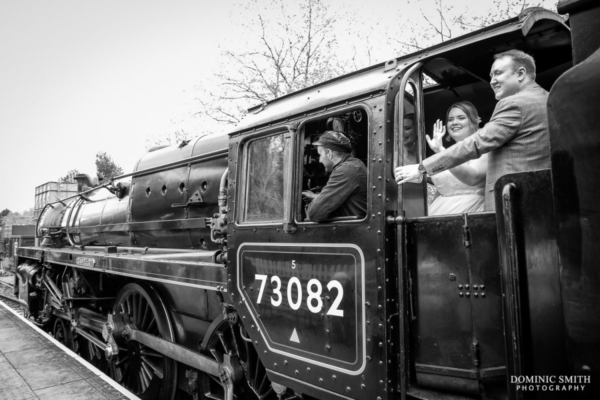 Bride and Groom Driving Steam Train