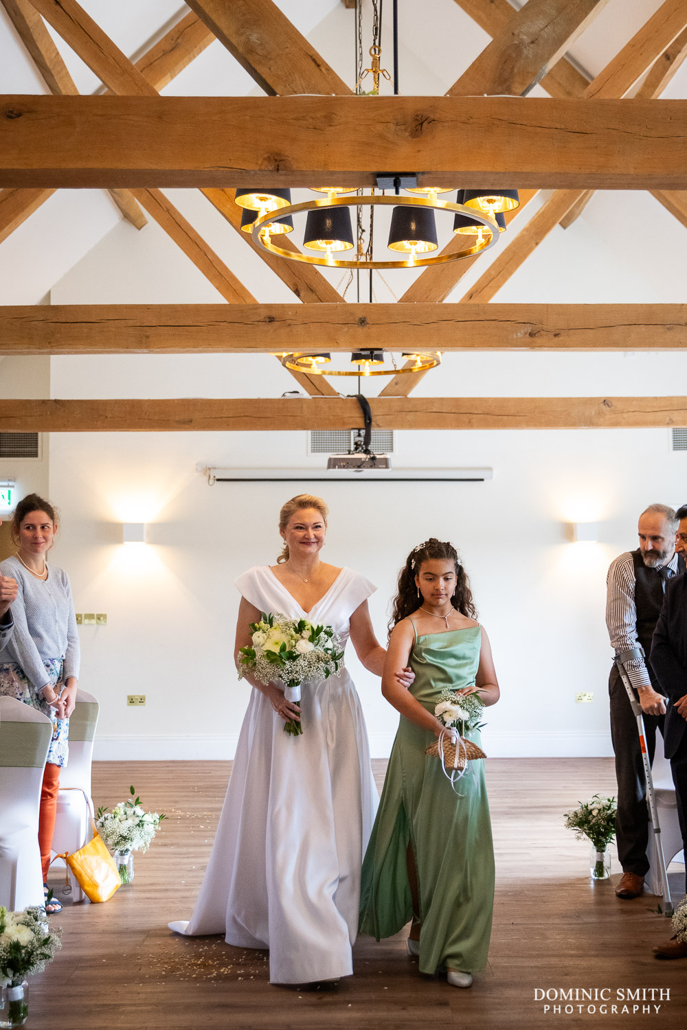 Bride and Flower Girl arrive at Cottesmore Ceremony