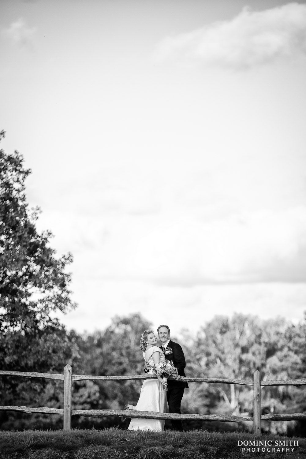 Black and White Reservoir Wedding Couple Photo