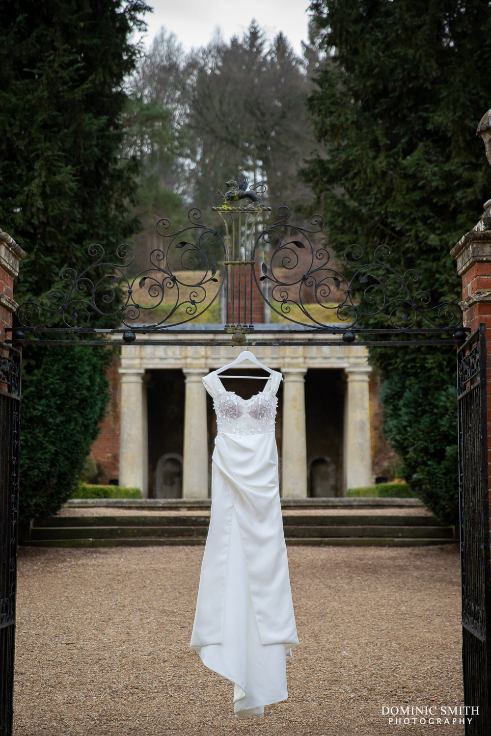 Wedding dress hanging at Wotton House, Surrey