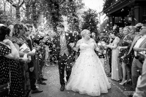 Black and White Confetti Photo at Stanhill Court Hotel in Surrey
