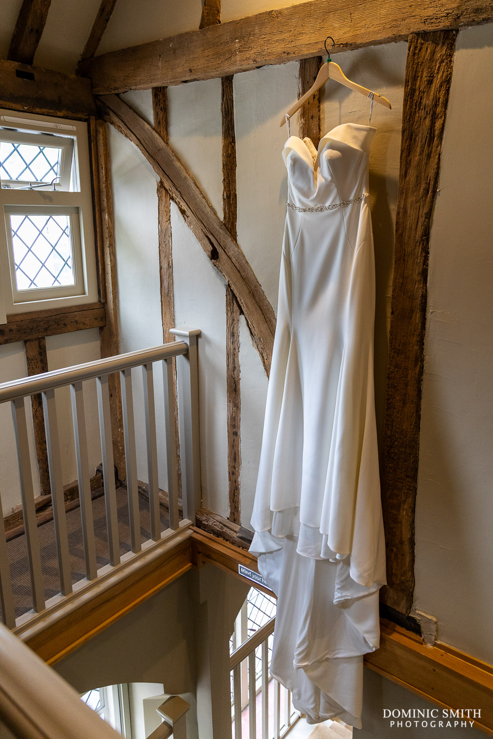 Wedding dress hanging at Wingrove House, Alfriston