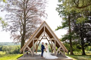 Wedding Couple outside the Ceremony space at Highley Manor