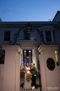 Night Time Wedding Couple Photo outside Glenmore House in Surbiton