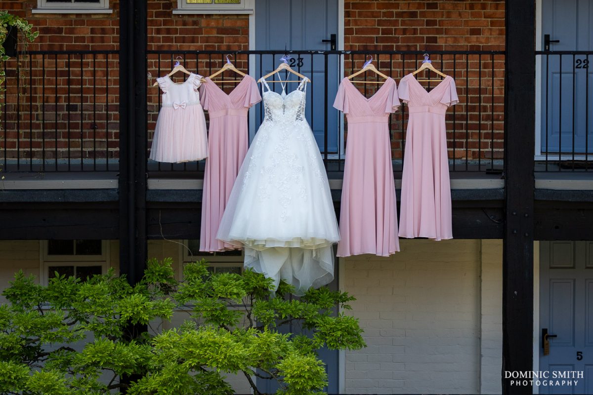 Wedding dresses hanging at Cottesmore Golf Club