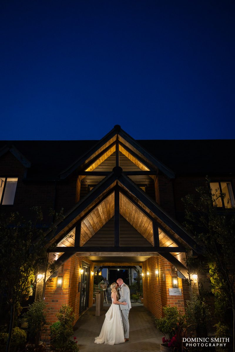 Bridal Portrait taken at night at Cottesmore Hotel, Golf and Country Club, Sussex