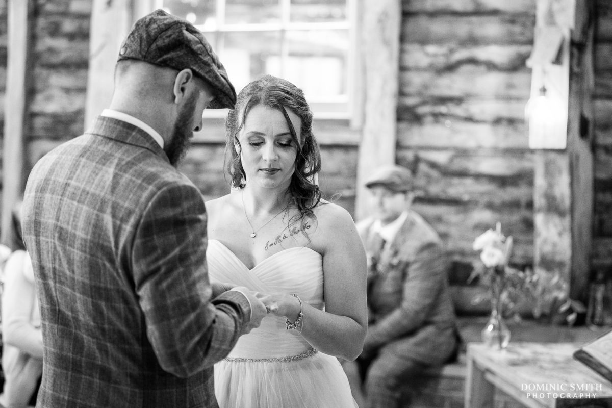 Black and White Ceremony Photo at Southlands Barn