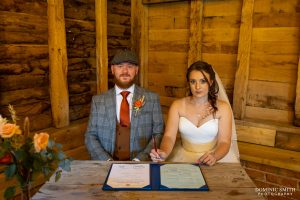 Signing the register at Southlands Barn