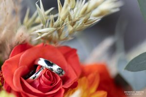 Wedding Rings on the the bouquet at Southlands Barn
