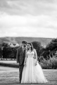 Black and White Wedding Couple Photo taken at Southlands Barn