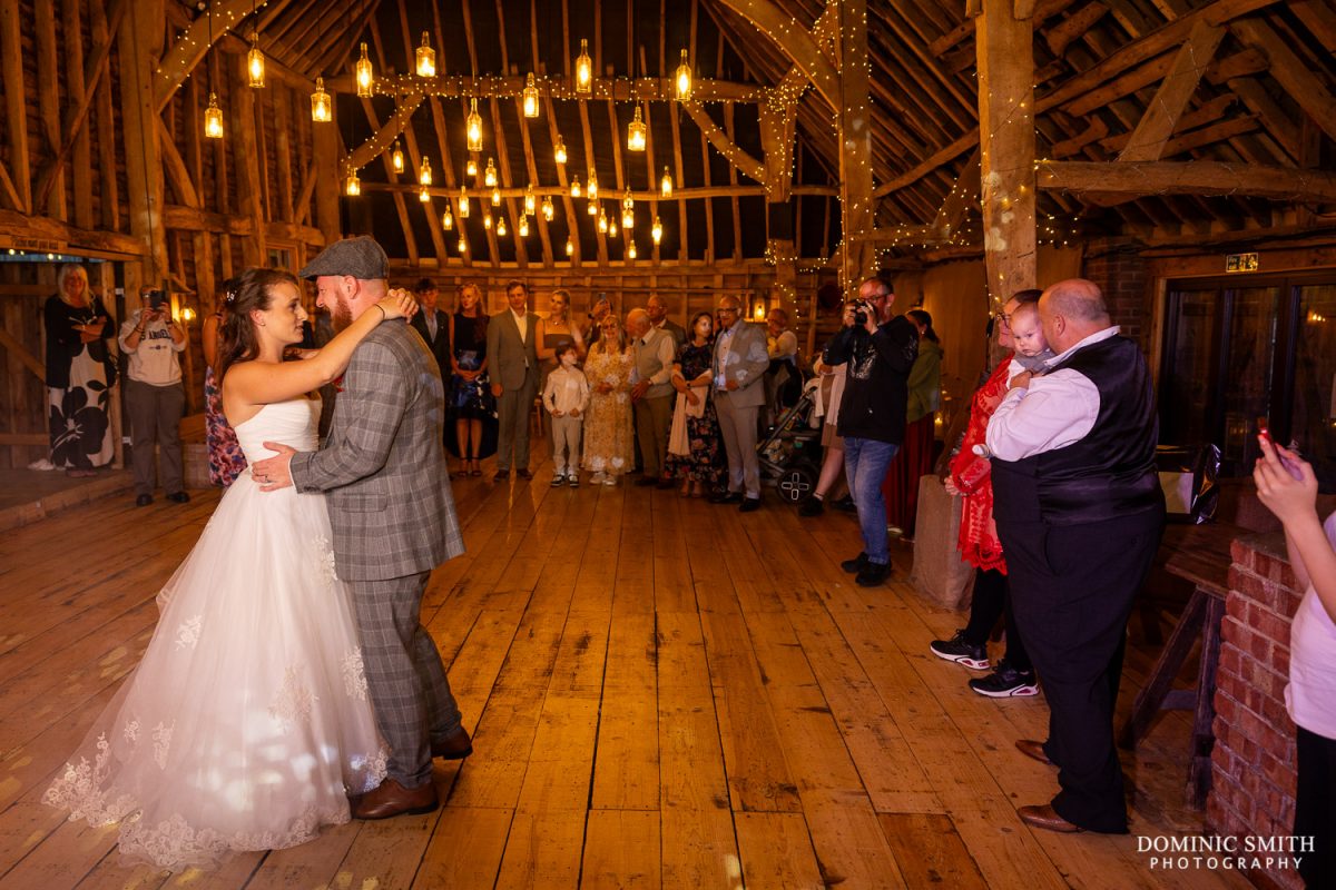Bride and Groom share First Dance at Southlands Barn