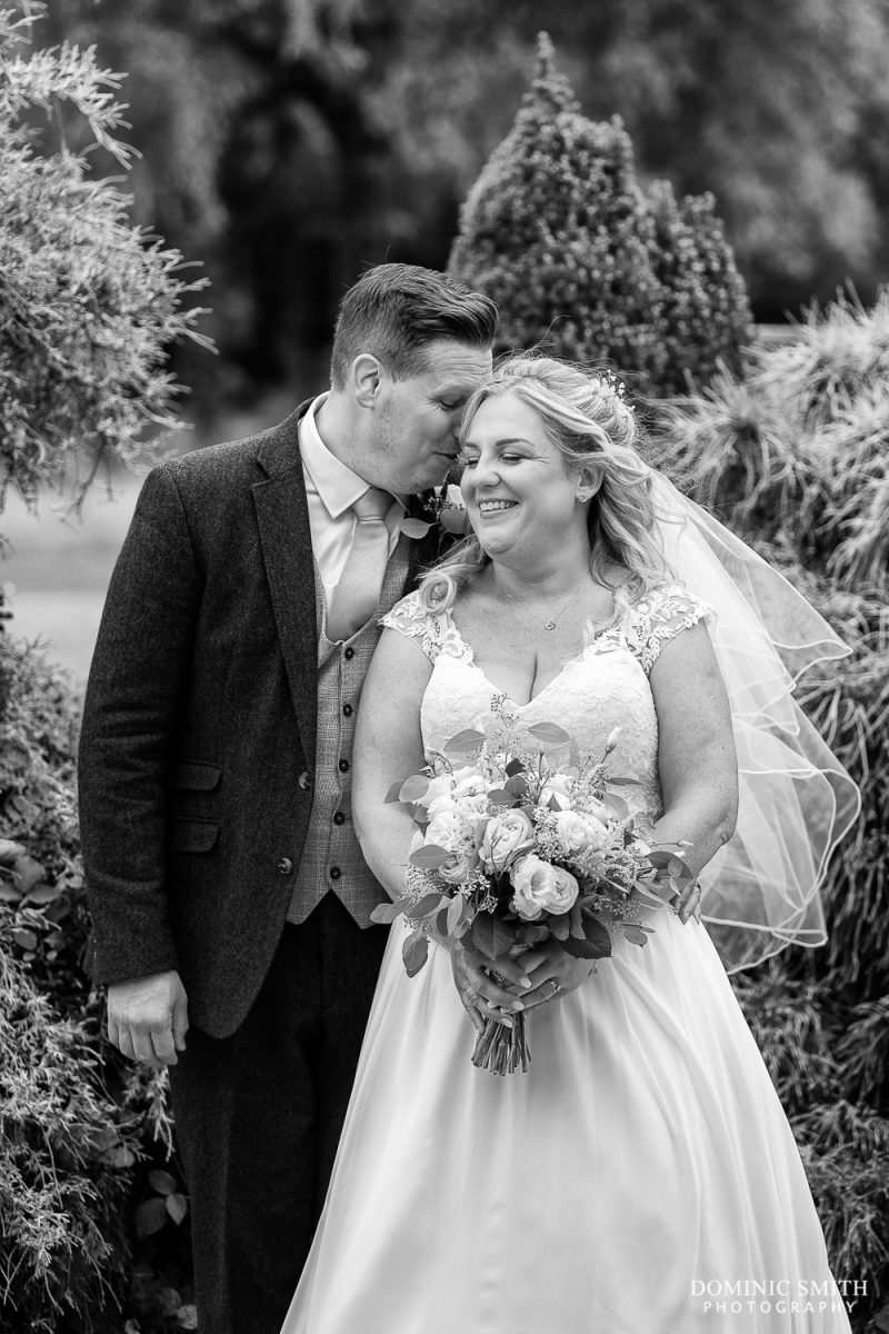 Black and White moment between Bride and Groom at Cottesmore Golf Club
