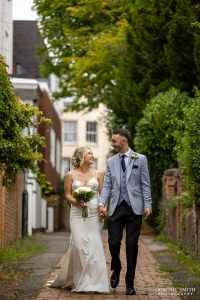 Bride and Groom walking through Royal Tunbridge Wells