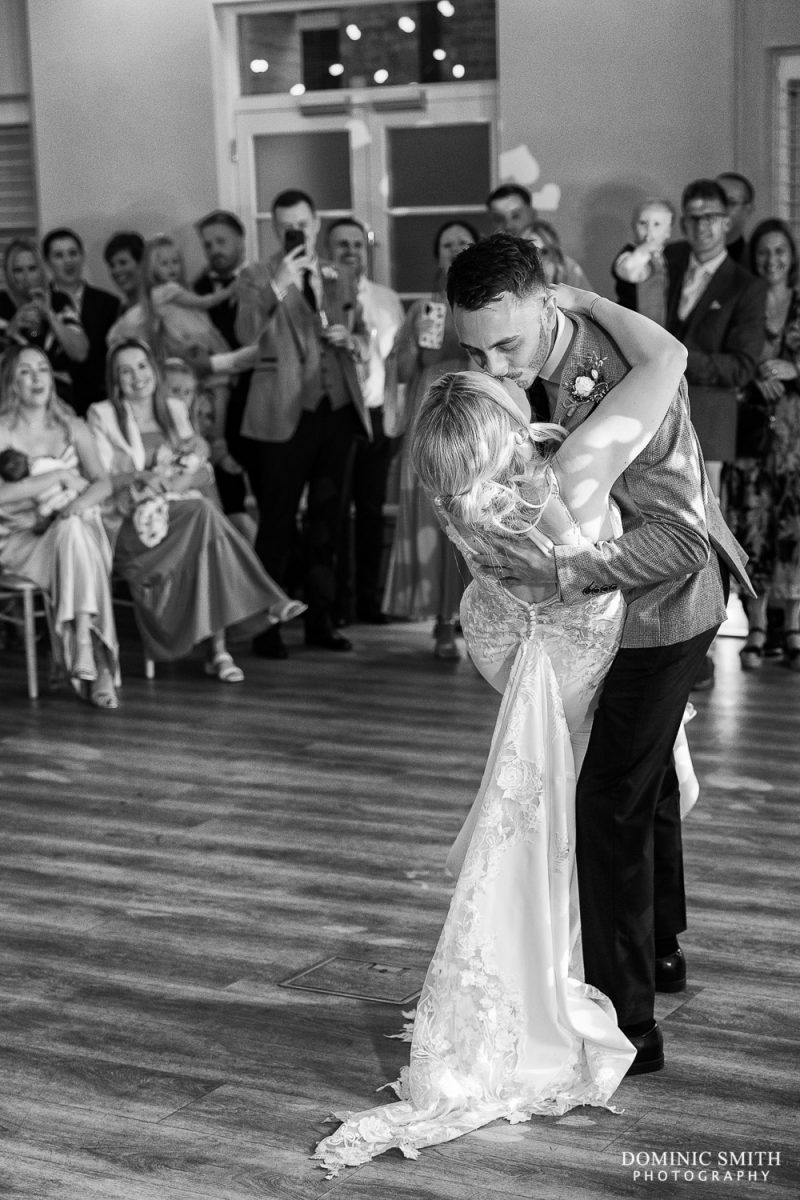Bride is dipped by her Groom during First Dance at One Warwick Park Hotel