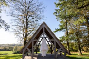 Wedding Dress hanging outside Highley Manor Pavilion