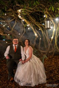 Bride and Groom in the secret garden at Highley Manor
