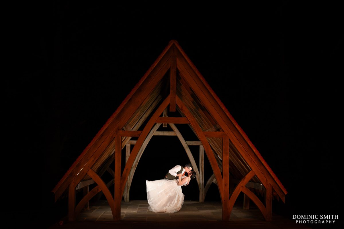 Bride and Groom dancing at night in the Highley Manor Pavilion