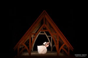 Bride and Groom dancing at night in the Highley Manor Pavilion