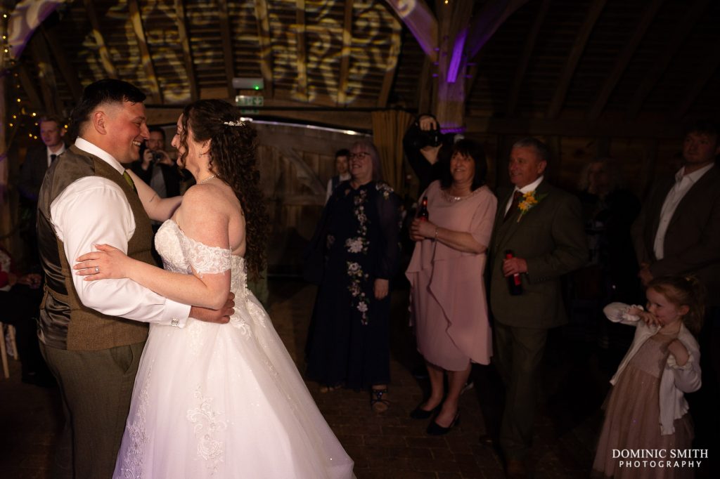 Bride and Groom have their first dance at Gildings Barns