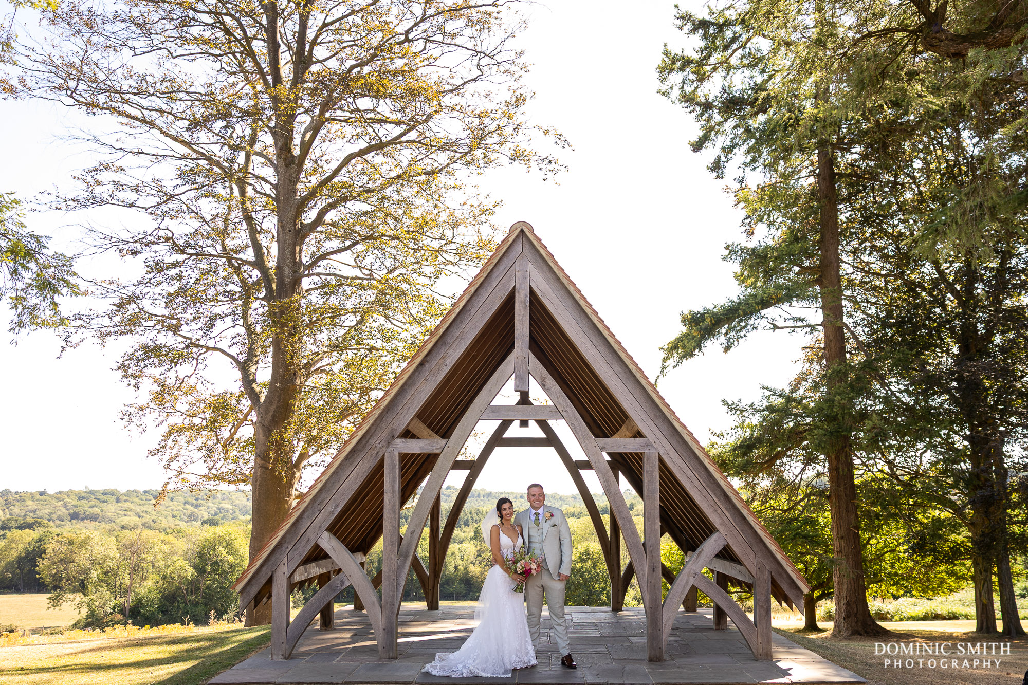 Bride and Groom in front of the Highley Manor Pavilion